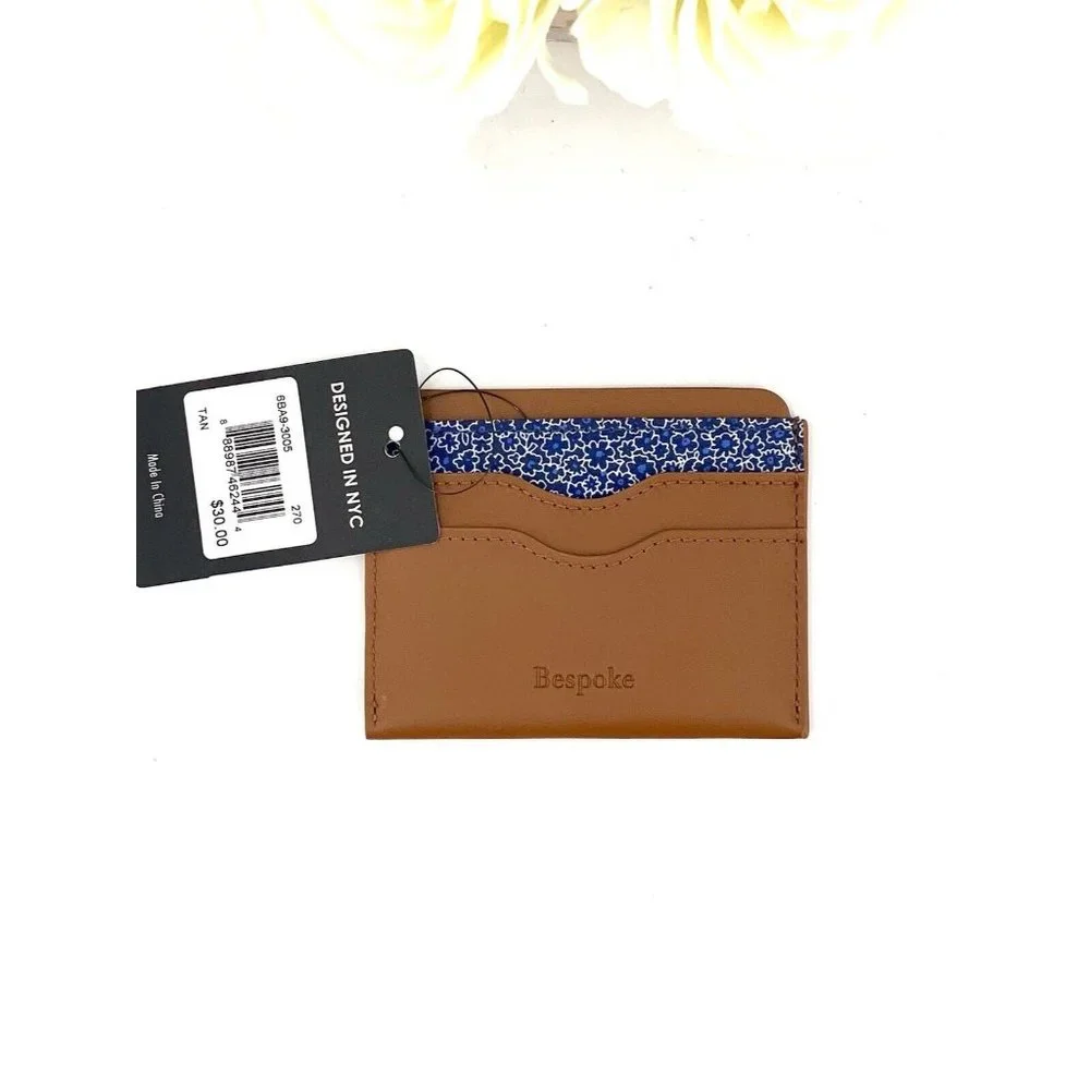 Bespoke Unisex Tan Leather Card Holder Wallet Leather NEW MSRP $30